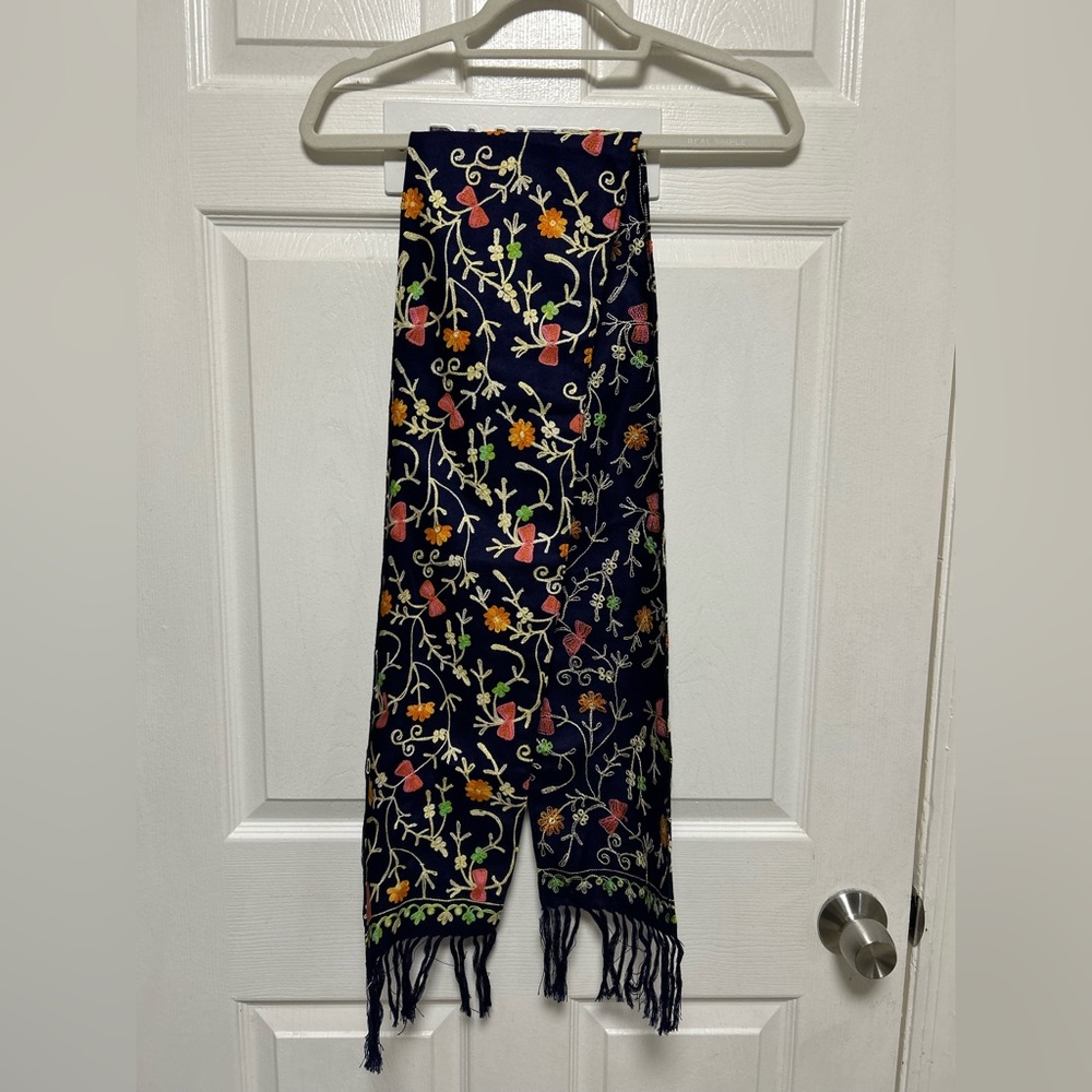 Colorful Floral Hand Embroidered Rectangular Scar… - image 1